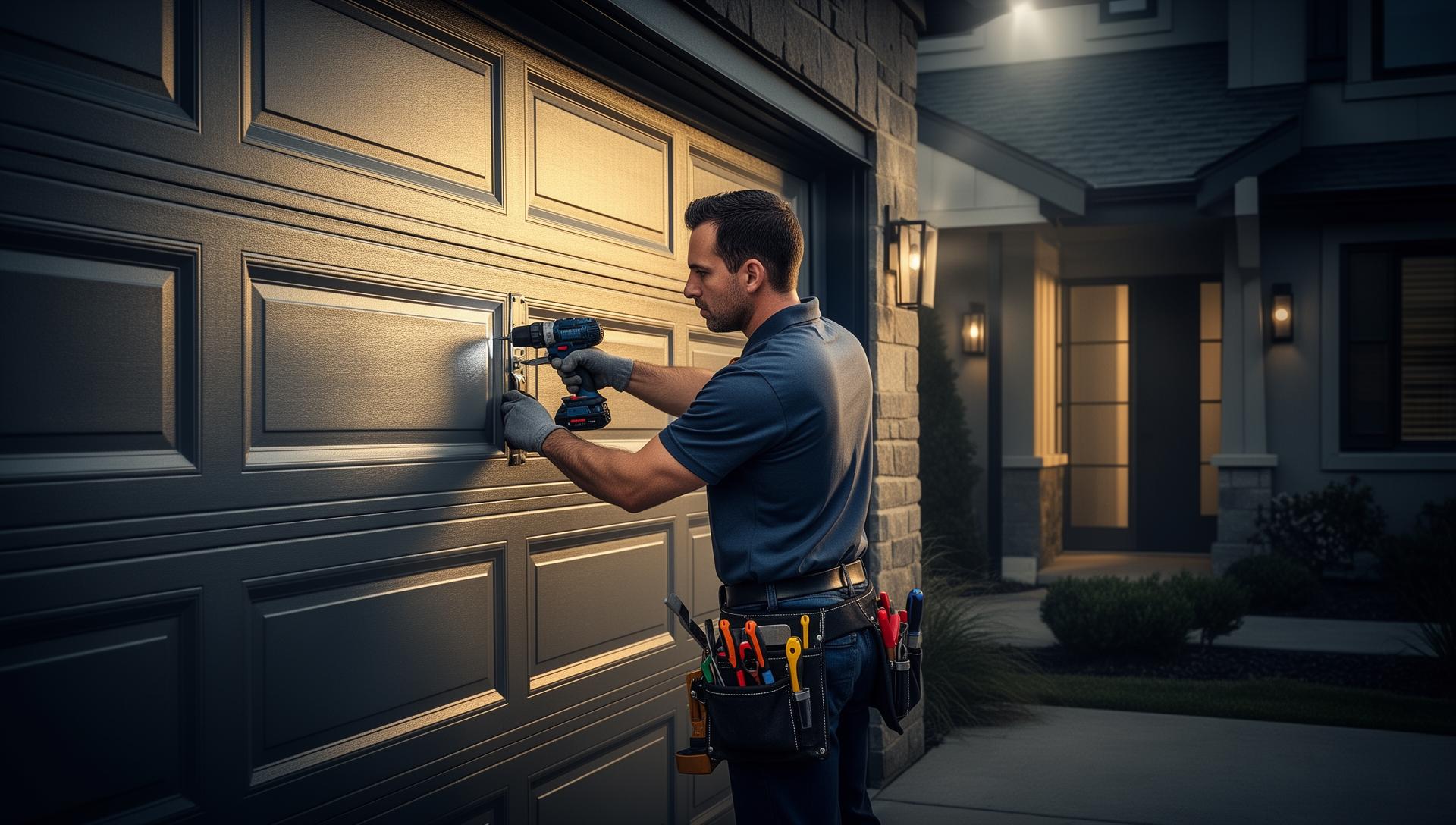 Professional garage door technician at work
